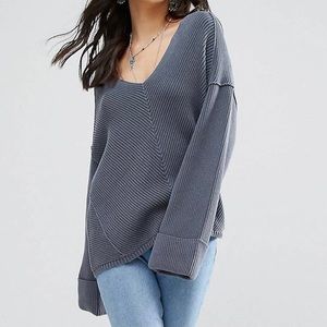 Free People Gray V-Neck Sweater